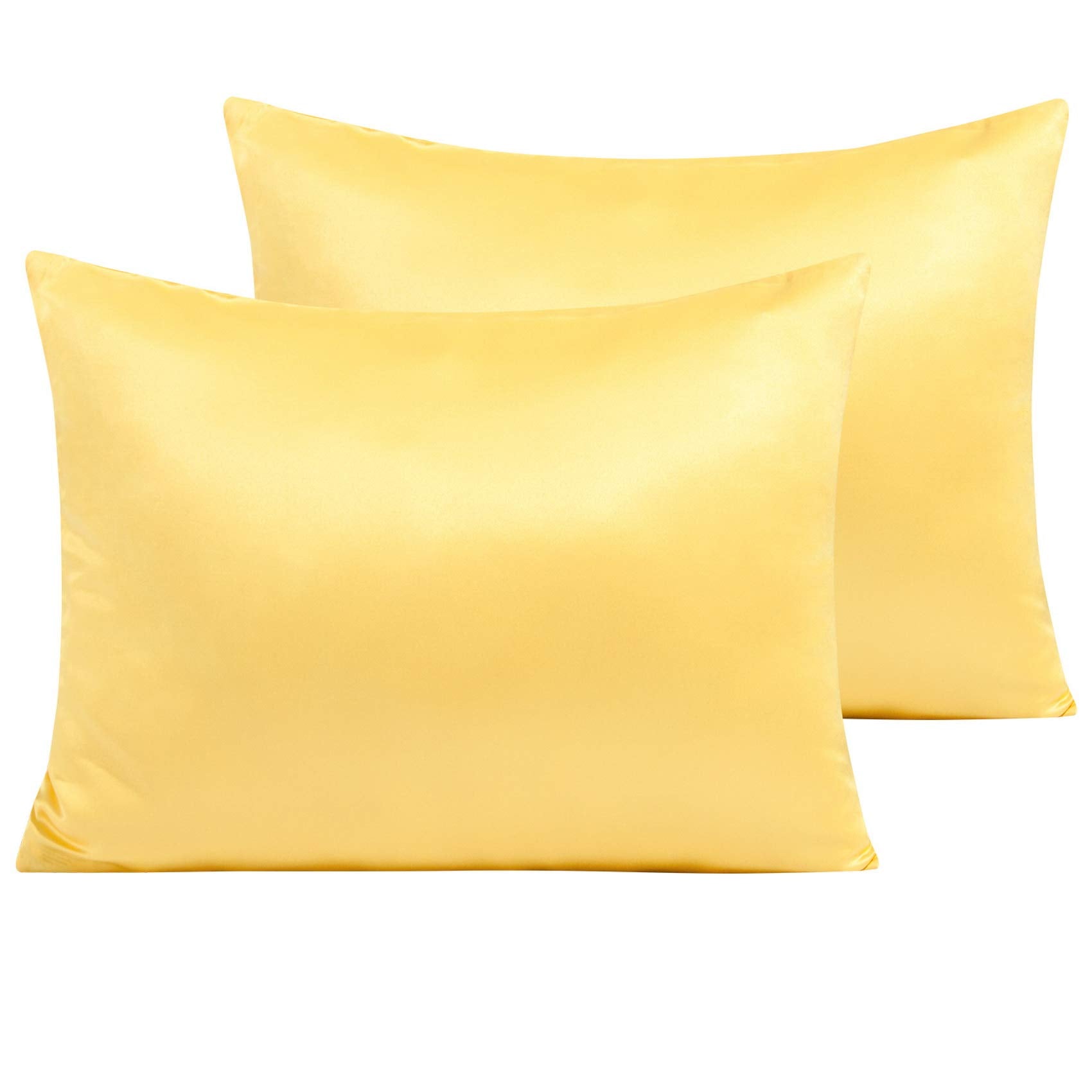 Ntbay Zippered Satin Pillow Cases For Hair And Skin, Luxury Standard Hidden Zipper Pillowcases Set Of 2, 20X26 Inches, Yellow